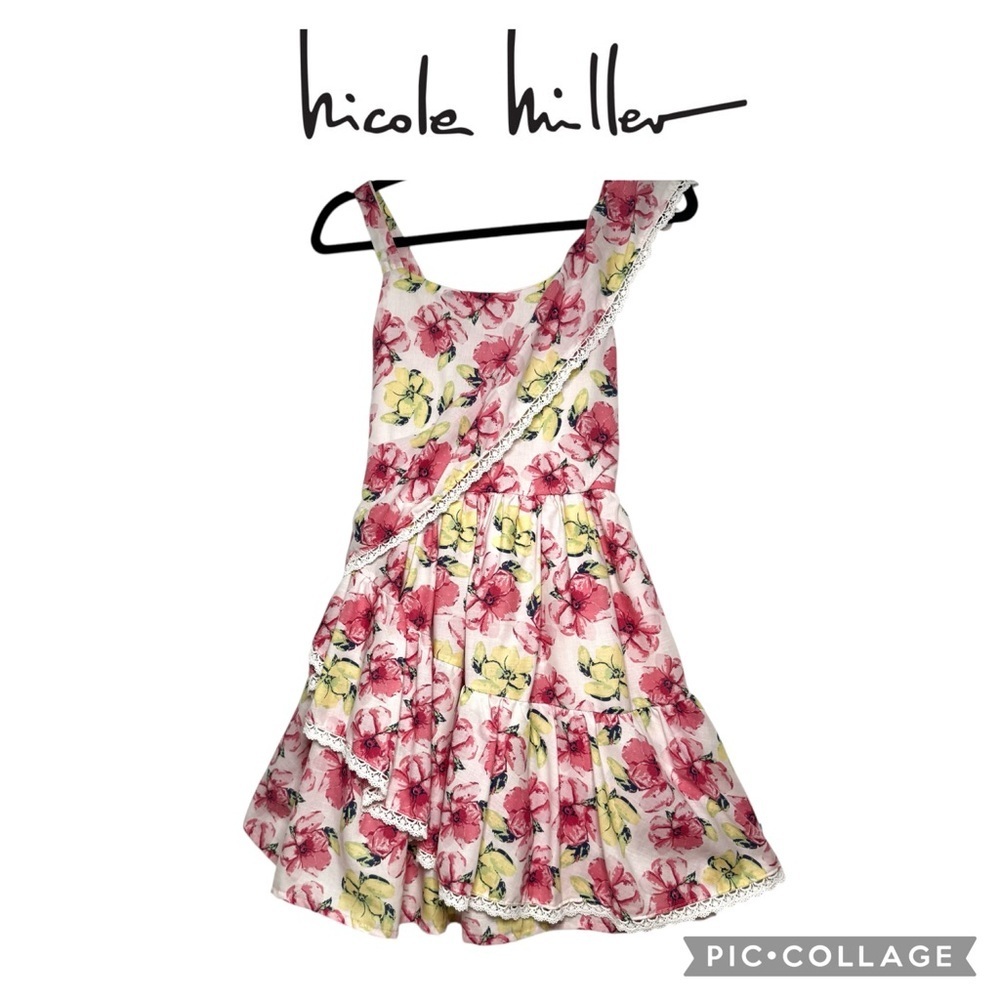 Nicole Miller girls pink yellow tiered floral party dress size 10 NWT